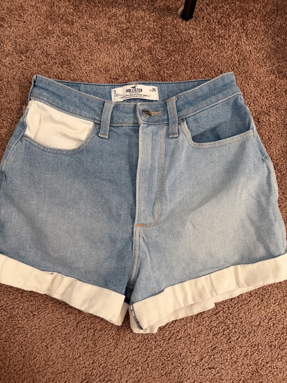 Hollister Light Blue Denim Roll-Hem Womens Shorts